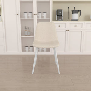 English Elm A modern linen padded dining chair set of 4 with ergonomic high back, sturdy white metal legs, comfy seats Beige W2189P190473