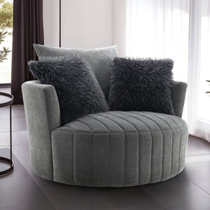 English Elm Transitional Hoople Channel Tufted Swivel Chair with Curved Back and 360° Base Upholstered Accent Piece Dark Gray 45 L x 43 W x 26 H B2741P400832