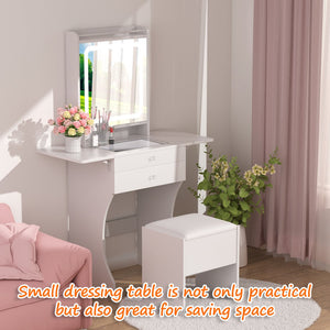 English Elm Vanity Set with Led Mirror Tempered Glass Top Foldable Tables and Stool for Bedroom W3767P441924