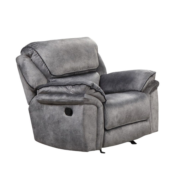 English Elm Gray Gray Transitional Leatherette Manual Recliner with Pillow-Top Arms, Contrast Welt & Drop-Down Table B2741P385168