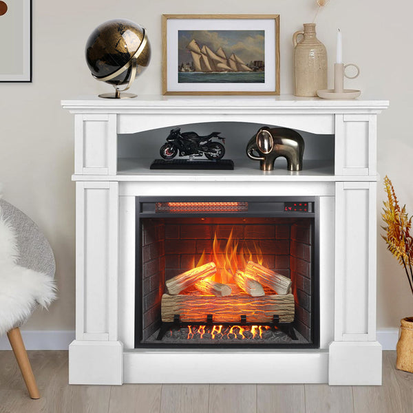 English Elm 23 Inch Infrared Quartz Electric Fireplace Insert with Log Set and Realistic Flame Effect W1769P263642
