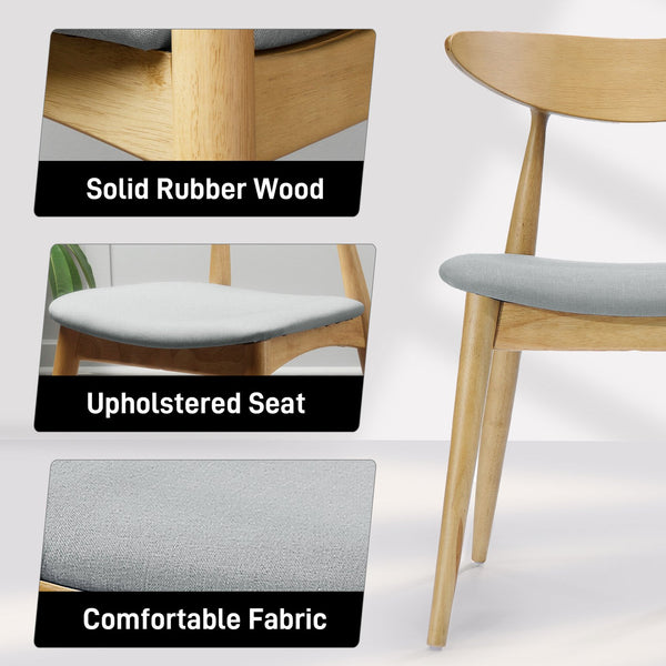 English Elm 5-piece Mid-century Rubberwood Dining Set with Upholstered Chairs for Kitchen or Room Beige+Natural,White Oak N759S003002B