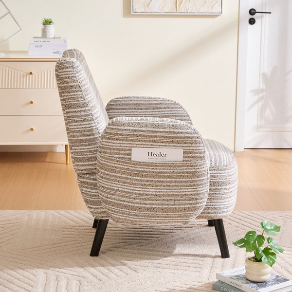 English Elm Modern Bouclé Armchair with High-Density Foam, Side Pocket & Solid Wood Legs for Cozy Reading Spots khaki W395P376567