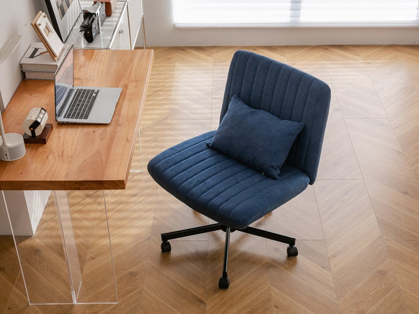 English Elm Modern Linen Blue Criss Cross Office Chair with Ergonomic Support, Adjustable Height, Swivel & Pillow W3394P329159