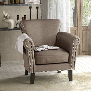 English Elm Christopher Knight Home® - CLUB Chair with Curved Silhouette and Nailhead Trim — Upholstered Luxury Accent Seat with Birch Legs Light Coffee 31.5 L x 24.75 W x 23 H 60841.00LCOF