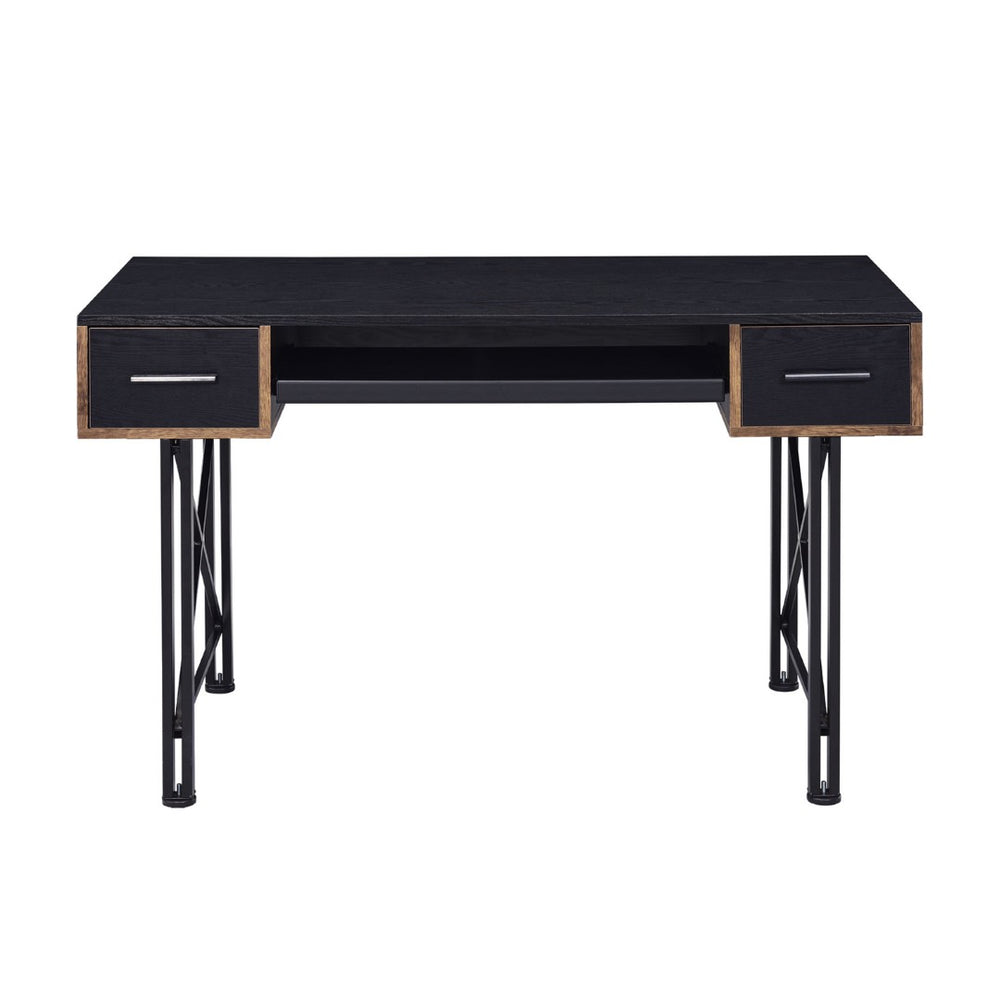 English Elm Rectangular Industrial Computer Desk With 2 Drawers, Distressed Wood & Black Metal Frame For Home Office B016P311788-GIGA