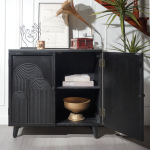 English Elm Modern Black Wood Storage Cabinet - 31In Accent Piece With Embossed Door For Stylish Organization W2729P239176