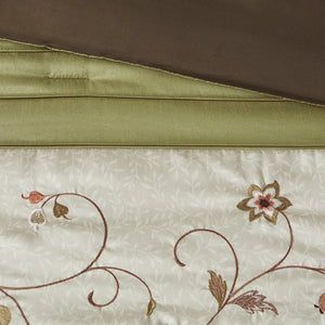 English Elm Embroidered 7-Piece King Comforter Set In Green, Chocolate & Taupe - Luxurious Floral Design & Pillows B03597124