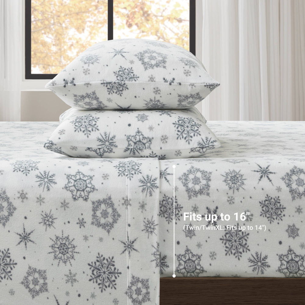 JLA Home True North by Sleep Philosophy - Sheet Micro Fleece Sheet Set — Ultra-Soft, OEKO-TEX Certified, Breathable Warmth, Pill-Resistant Comfort Grey Snowflake TN20-0533