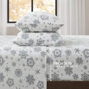 JLA Home True North by Sleep Philosophy - Sheet Micro Fleece Sheet Set — Ultra-Soft, OEKO-TEX Certified, Breathable Warmth, Pill-Resistant Comfort Grey Snowflake TN20-0533