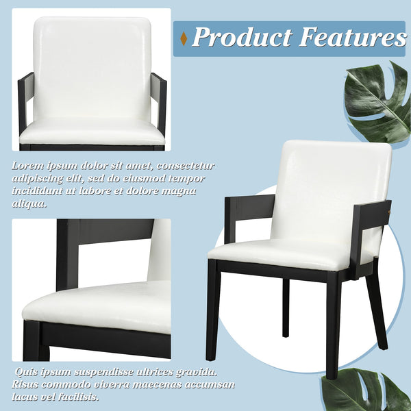 English Elm Modern Ergonomic PU Leather Dining Chair Set of 2 with High-Density Foam, Lumbar Support, Sleek Wood Frame and Compact Profile for Dining or Home Office Comfort Black White N842P299017B