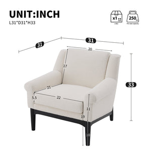 English Elm Modern Boucle Accent Chair Sculpted Flared Arms Birch Legs Mid-century Living Room N723P426251A
