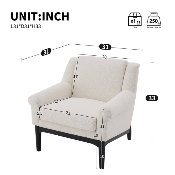 English Elm Modern Boucle Accent Chair Sculpted Flared Arms Birch Legs Mid-century Living Room N723P426251A