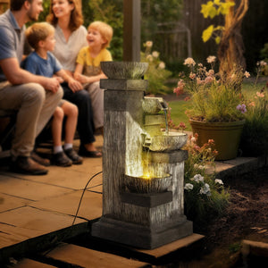 English Elm Outsunny 4-tier Resin Cascading Bowl Waterfall Fountain with Led Lights for Patio W2225P485602