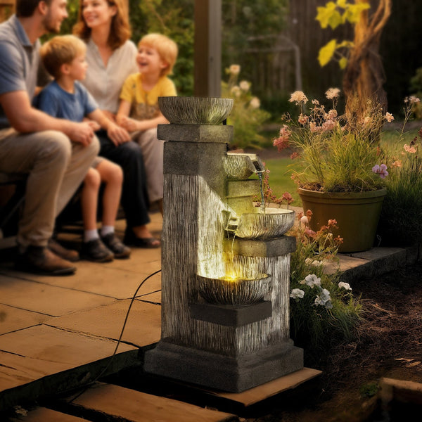 English Elm Outsunny 4-tier Resin Cascading Bowl Waterfall Fountain with Led Lights for Patio W2225P485602