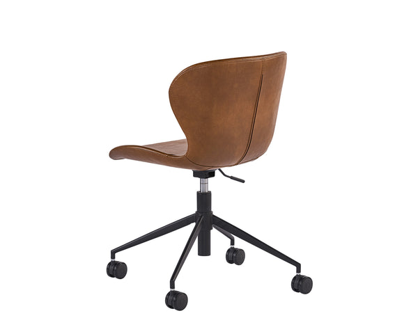 Sunpan Arabella Office Chair - Stylish Swivel Design with Channel Tufting, Black Steel Legs & Easy Mobility Bravo Cognac