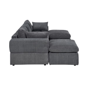 English Elm Large Corduroy Modular Sectional Sofa with Two Ottomans for Family Room Comfort Dark Gray B2748S00040