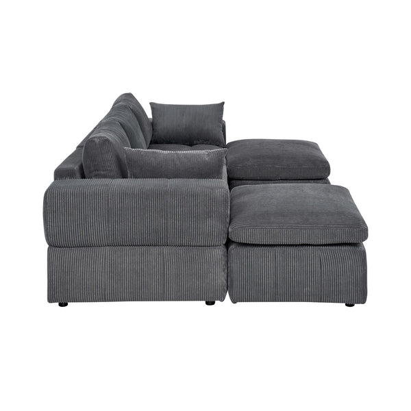 English Elm Large Corduroy Modular Sectional Sofa with Two Ottomans for Family Room Comfort Dark Gray B2748S00040