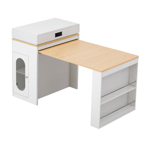 English Elm [video] Trexm Folding Bar Height Kitchen Island with Storage Drawers and Built-in Power Outlet XW000028AAK