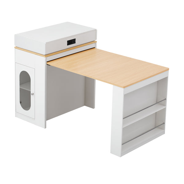 English Elm [video] Trexm Folding Bar Height Kitchen Island with Storage Drawers and Built-in Power Outlet XW000028AAK
