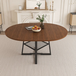English Elm 47 Inch Extendable Round Dining Table Walnut Finish Seats 8 with Wire Grid Shelf W2700P385520