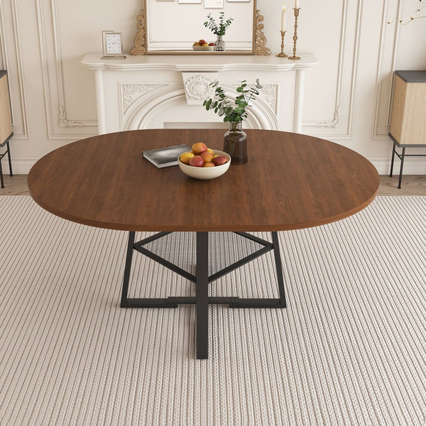 English Elm 47 Inch Extendable Round Dining Table Walnut Finish Seats 8 with Wire Grid Shelf W2700P385520