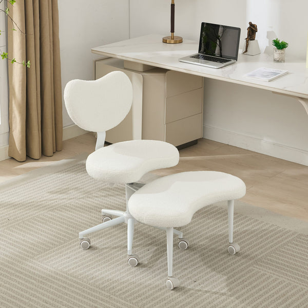 English Elm Meditation Chair Plus patented active seating with lumbar support, swivel footstool & memory foam comfort Ivory W1143P314942
