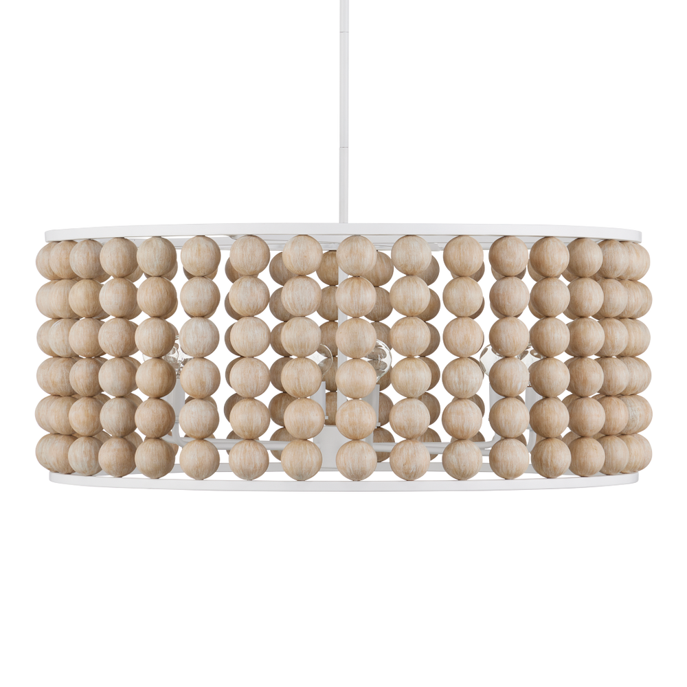 Holcroft Chandelier – Bohemian Wooden Bead Design with Adjustable Height & Sandstone Finish