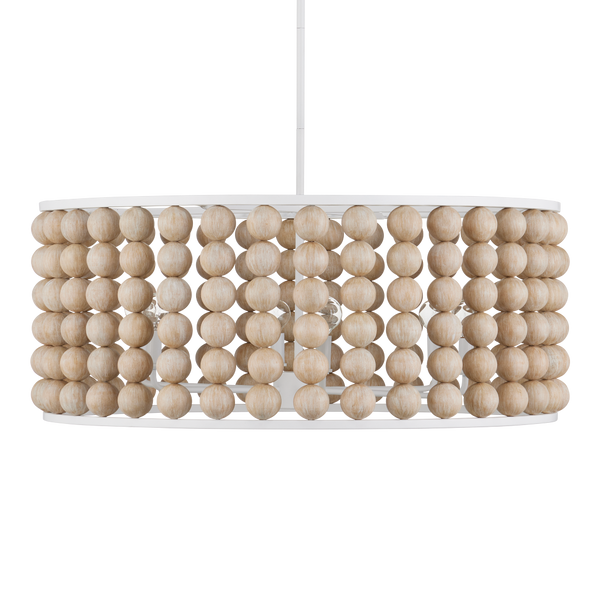 Holcroft Chandelier – Bohemian Wooden Bead Design with Adjustable Height & Sandstone Finish