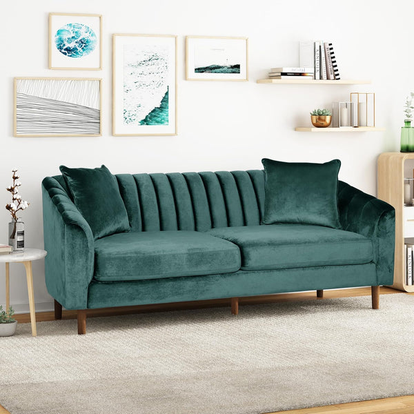 English Elm Christopher Knight Home® - 66957.00Anvltt_66957.00Bnvltt Plush Teal Velvet 3-Seater Sofa With Accent Pillows & Modern Design Style N771P202630F_N771P202511F