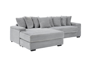 English Elm 111.4-inch corduroy L-shaped sofa with reversible chaise, armrest cup holders, lockers, sturdy frame Gray W1278S00104