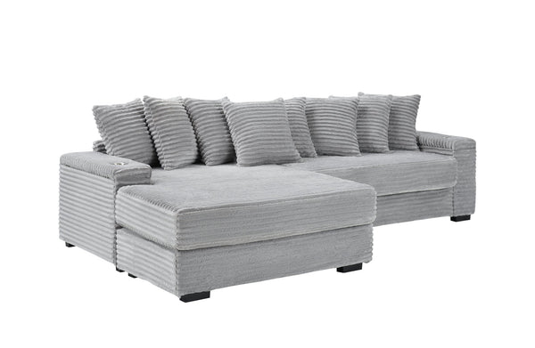 English Elm 111.4-inch corduroy L-shaped sofa with reversible chaise, armrest cup holders, lockers, sturdy frame Gray W1278S00104