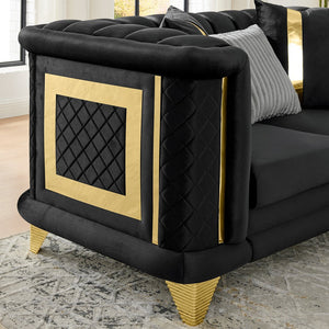 English Elm 69 Inch Velvet Tufted Loveseat Victorian Mid Century Glam Sofa with Gold Steel Frame W1191S00107