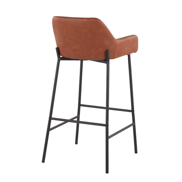 English Elm Daniella Industrial Bar Stool Set Of 2: Black Metal Frame & Camel Faux Leather For Modern Spaces B202S00535