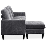 English Elm Modern Design Chenille 3 Seat L-Shape Sectional Sofa With Storage Chaise For Apartment, Studio, Office,Living Room,L Shape-Dark Grey