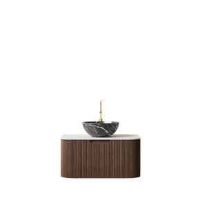 English Elm Muri Floating Bathroom Vanity Plywood Cabinet Sintered Stone Top Oak Drawer Black,Carrara White,Dark Walnut W2615S00277