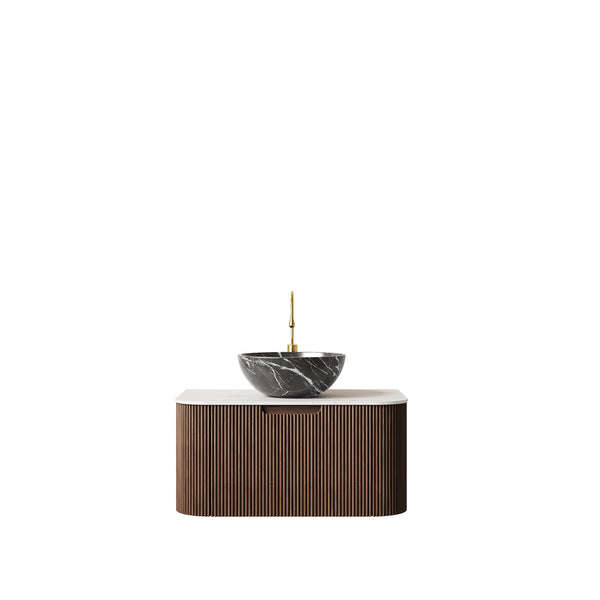 English Elm Muri Floating Bathroom Vanity Plywood Cabinet Sintered Stone Top Oak Drawer Black,Carrara White,Dark Walnut W2615S00277