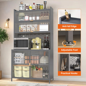 English Elm 73'' Tall 6-Tier Steel Pantry Cabinet with Flip Door & Pegboard, Adjustable Shelves, Anti-Tip Storage Grey W3387P306357