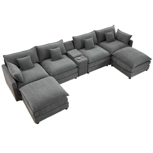 English Elm 145-inch Seven Piece Modular Cloud Sofa with Woolen Upholstery for Spacious Living W2564S00040