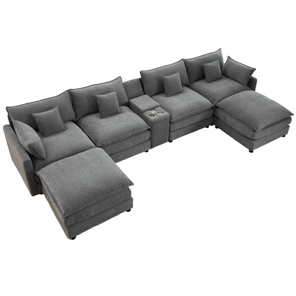 English Elm 145-inch Seven Piece Modular Cloud Sofa with Woolen Upholstery for Spacious Living W2564S00040