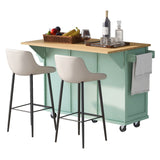 English Elm Kitchen Cart With Rubber Wood Drop-Leaf Countertop ,Cabinet Door Internal Storage Racks,Kitchen Island On 5 Wheels With Storage Cabinet and 3 Drawers For Dinning Room, Mint Green