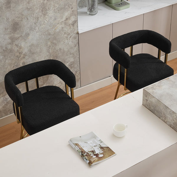 English Elm Ts Teddy Fleece Accent Chair Set of Two with Gold Square Legs for Glam Modern Spaces Black+Gold W2311P412749