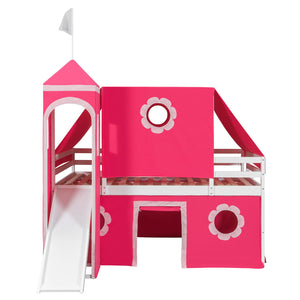 English Elm Full Size Kids Castle Loft Bed with Slide Tent Tower Pinewood Play Zone LT000772AAH-2