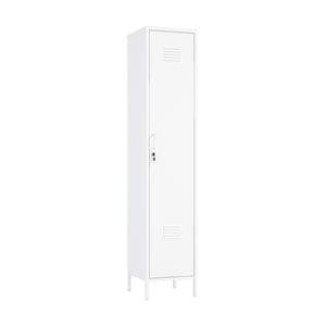 English Elm Naomi 15" Metal Storage Cabinet with Lockable Vent Door, 4 Adjustable Shelves, Slim Steel Design White B365P397850