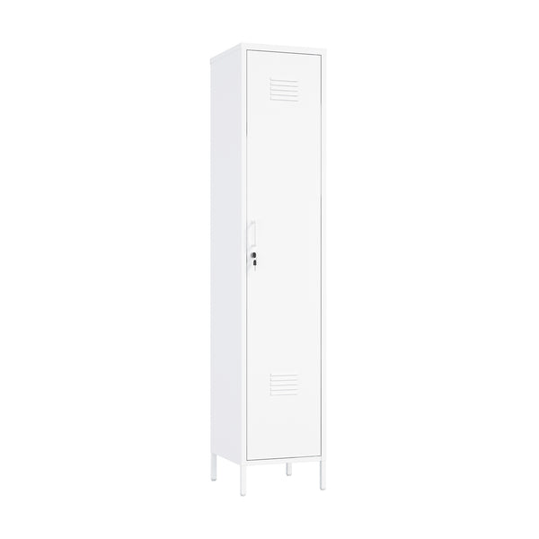 English Elm Naomi 15" Metal Storage Cabinet with Lockable Vent Door, 4 Adjustable Shelves, Slim Steel Design White B365P397850