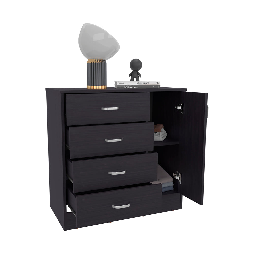 English Elm Katie Four Drawer One Door Dresser in Dark Kronos Wengue – Compact Vertical Storage, Smooth-Glide Drawers, Multifunctional Organizer B200P335356