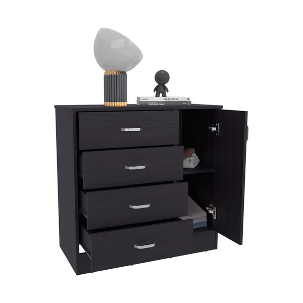 English Elm Katie Four Drawer One Door Dresser in Dark Kronos Wengue – Compact Vertical Storage, Smooth-Glide Drawers, Multifunctional Organizer B200P335356