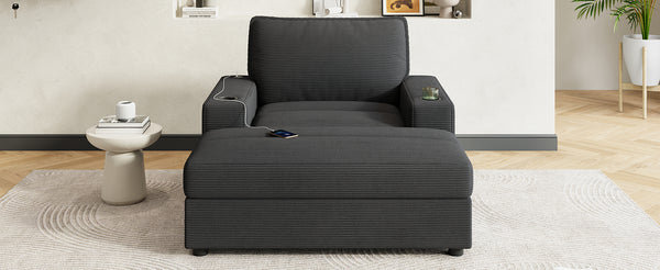 English Elm Christopher Knight Home® - 42.8" Oversized Chaise Lounge with Storage Ottoman, Corduroy Upholstery, USB Port & Cup Holders for Cozy Living Space Grey N765P350851G