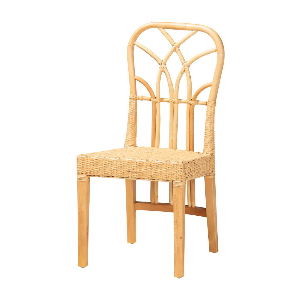 English Elm Mid-century Modern Solid Wood Woven Rattan Dining Chair for Organic Warm Interiors B2750P420370