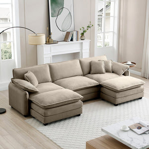 English Elm Oversized Modular U-Shaped Sofa In Plush Camel Corduroy With Convertible Ottoman & Footstools W714S00718-GIGA